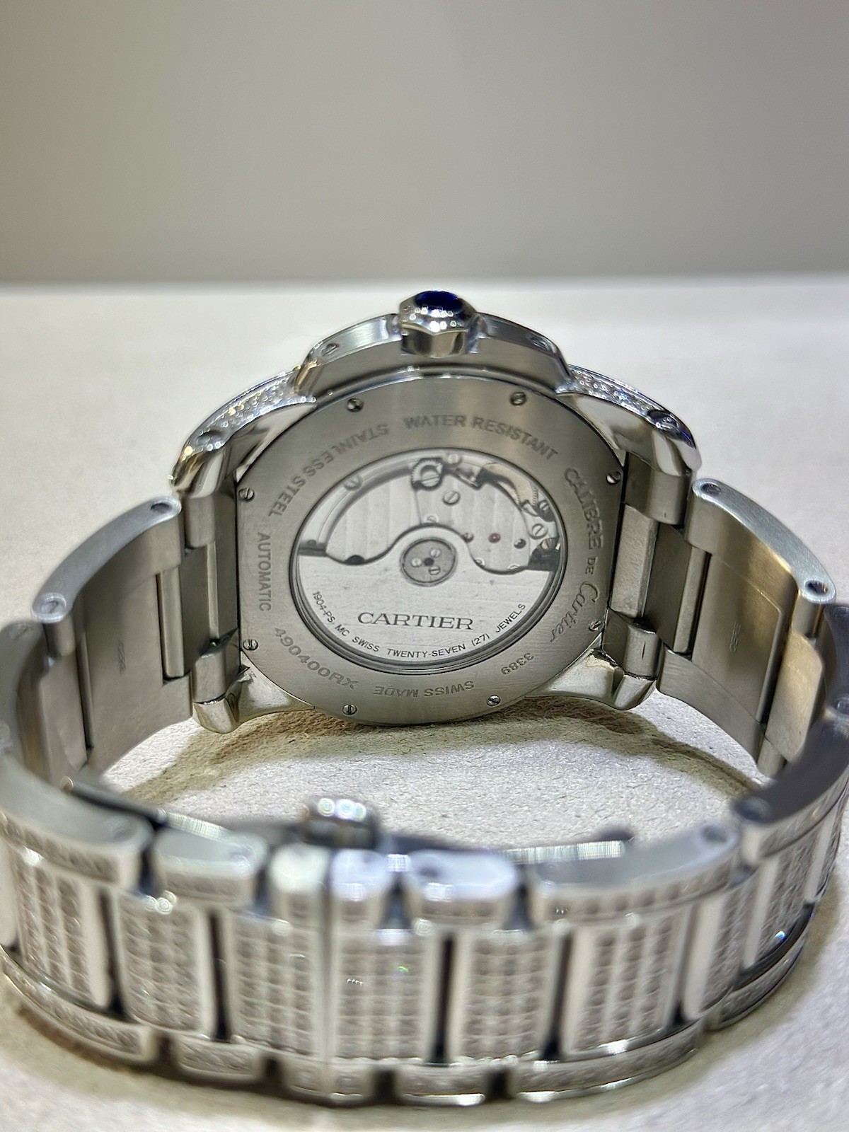 Cartier Calibre 42MM S/S Custom Diamond Automatic Watch – Approx 25.00 CTW