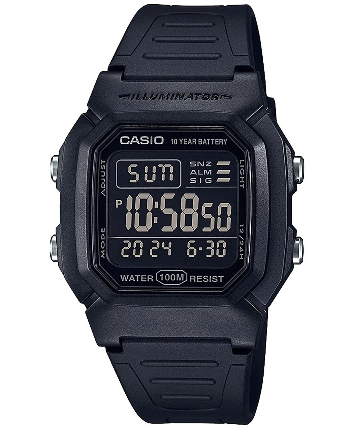 Casio W800H-1BV Men’s Blackout 100M Snooze Alarm Chronograph Digital Watch