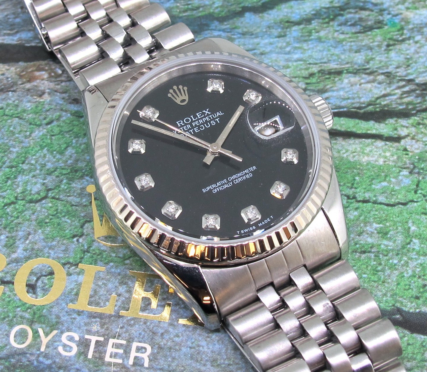 Rolex 16200 DateJust Black Dial Stainless Steel Jubilee Bracelet 36MM Watch