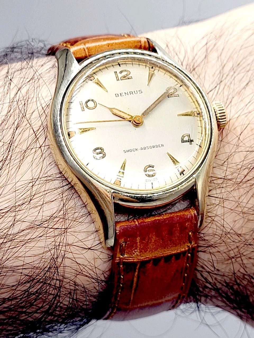 50’s Benrus Shock Absorber Manual Wind 10K Rolled Gold Plate [WORKS] 32mm UNISEX