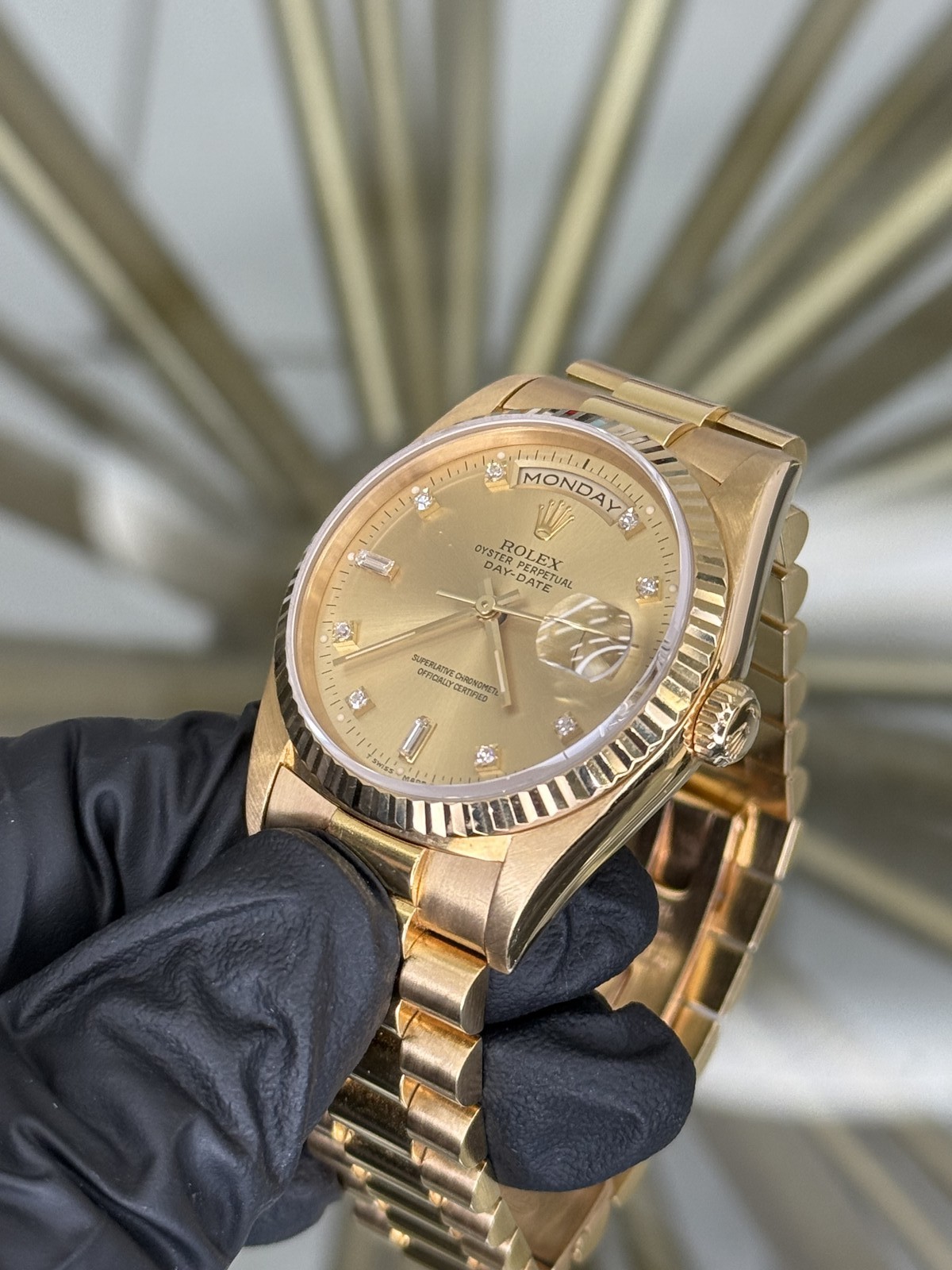Rolex Day-Date 36 Champagne Diamond Dial on President 18238