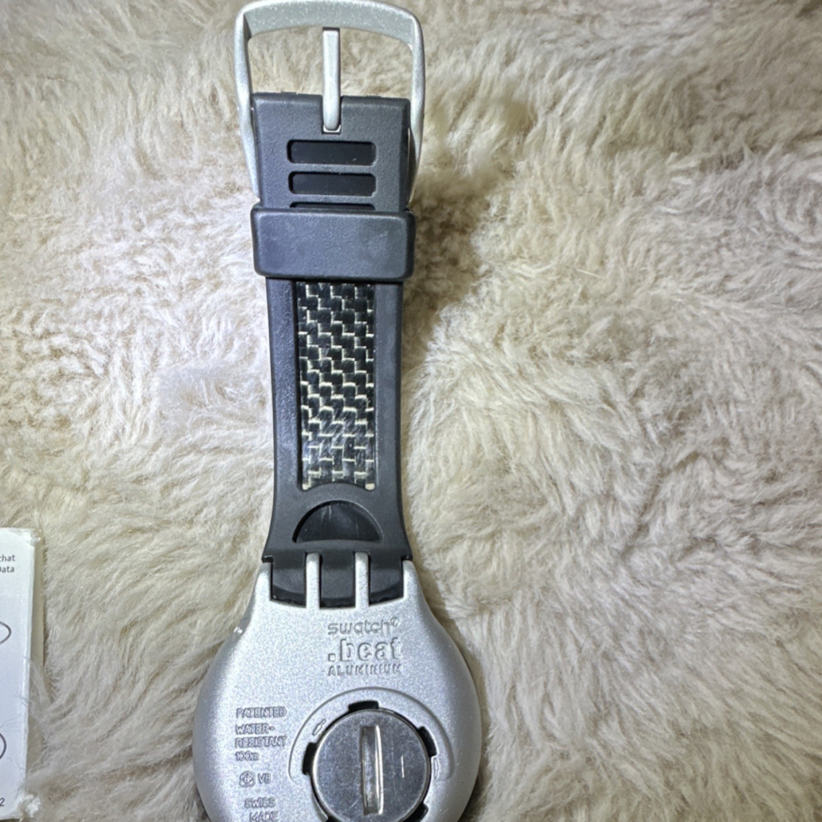Swatch Beat Aluminium Digital Quartz Wristwatch Black Band Silver Case w/ Box