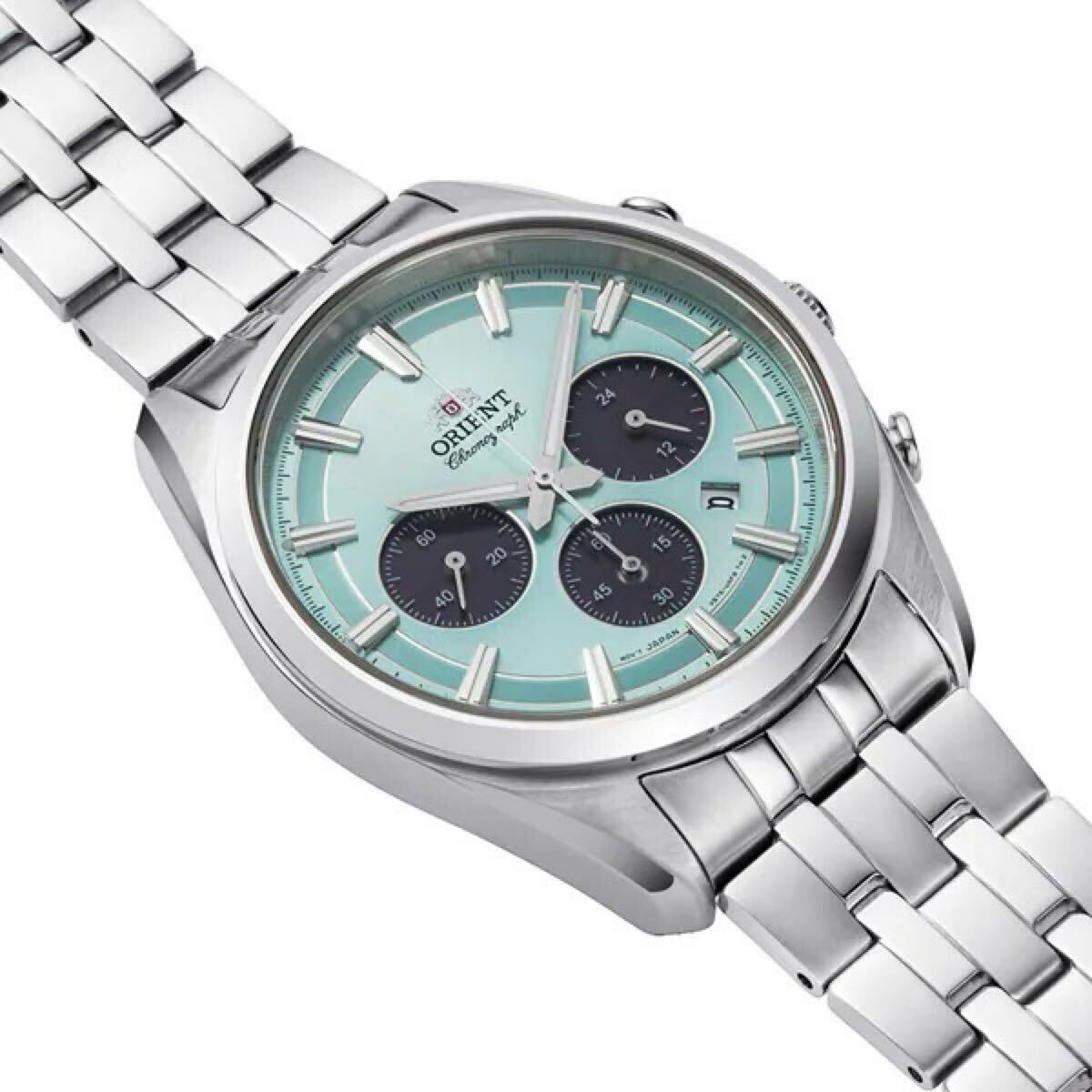 new ORIENT Contemporary RN TX0304L Chronograph Solar Quartz Light Blue Dial Men’
