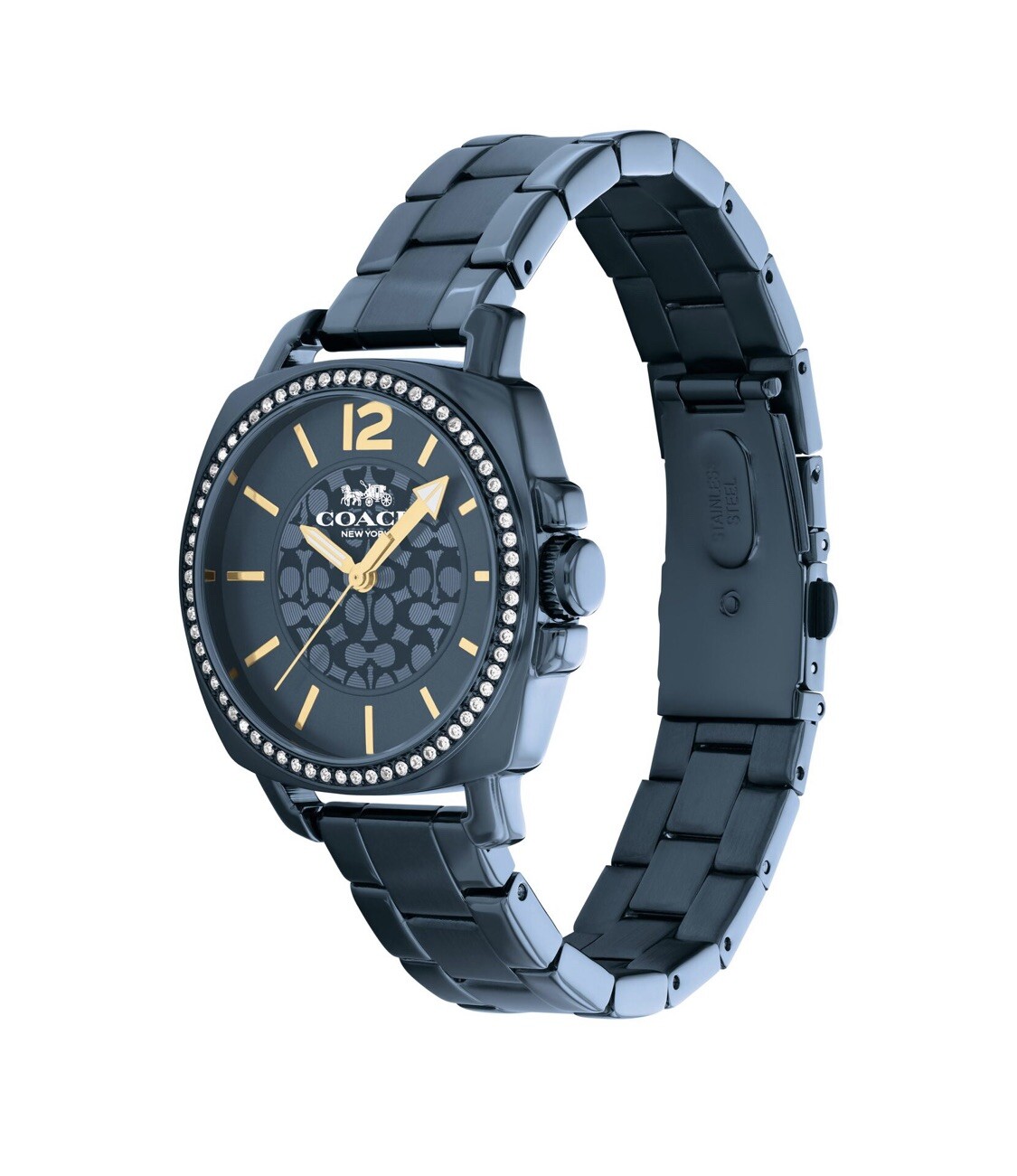 Brand New Coach Boyfriend Blue Metal Band Crystal Dial Watch 14503985