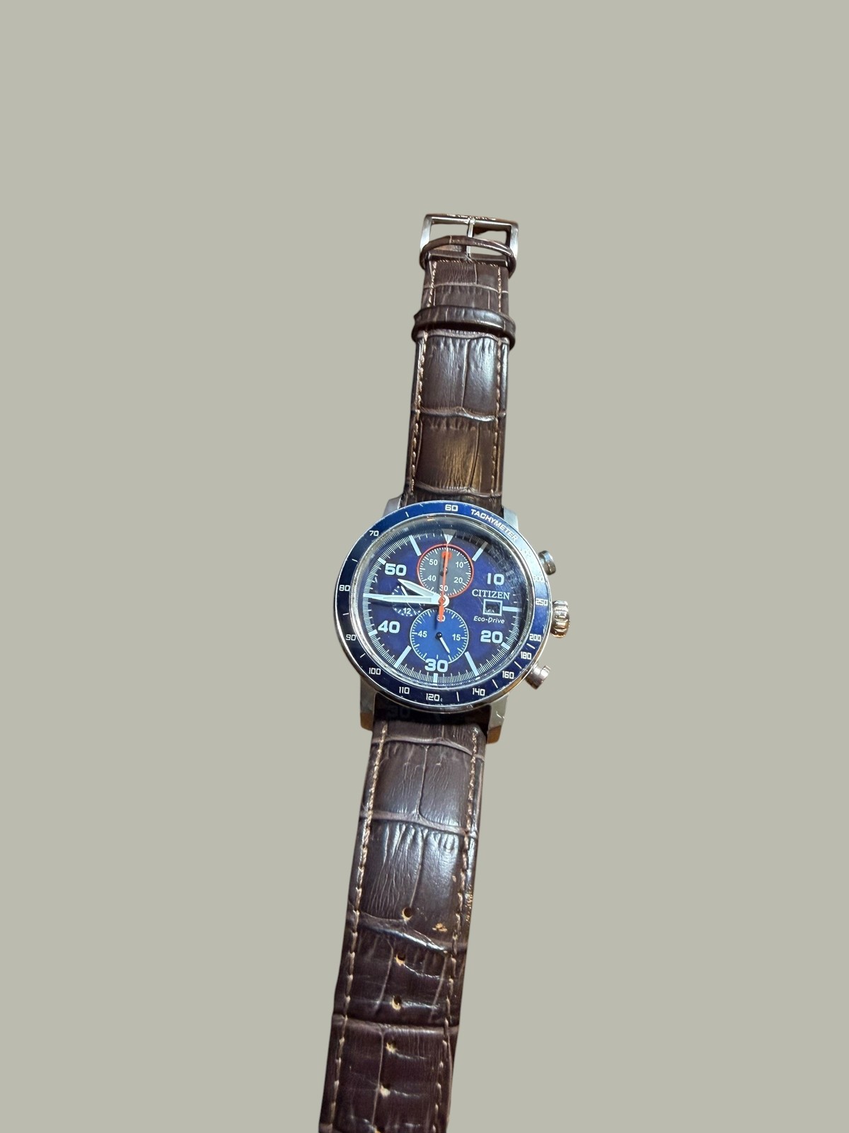 Citizen Eco-Drive Chronograph Blue Dial Brown Croc Leather Men’s Watch B612