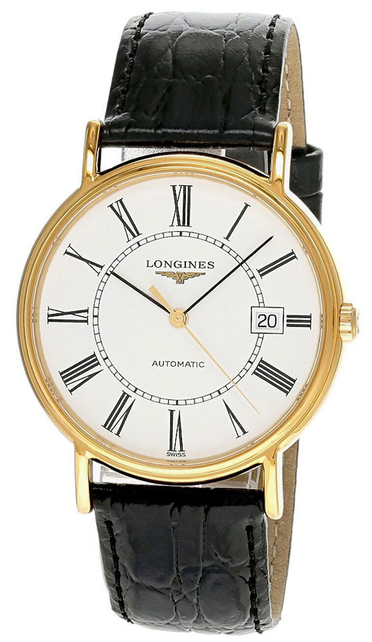 Longines Presence Automatic Yellow Gold PVD Leather Mens Watch L4.921.2.11.2