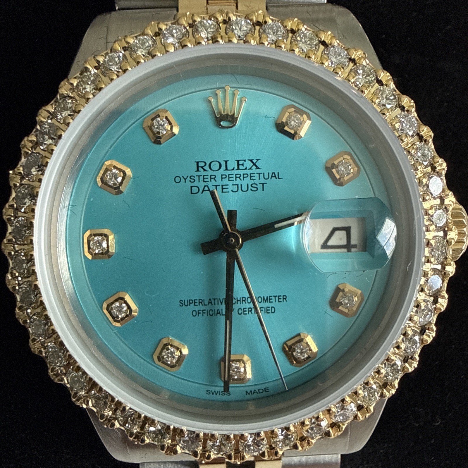 Rolex Datejust 2 Tone White Gold Diamond Bezel Custom Tiffany Blue Dial 36mm