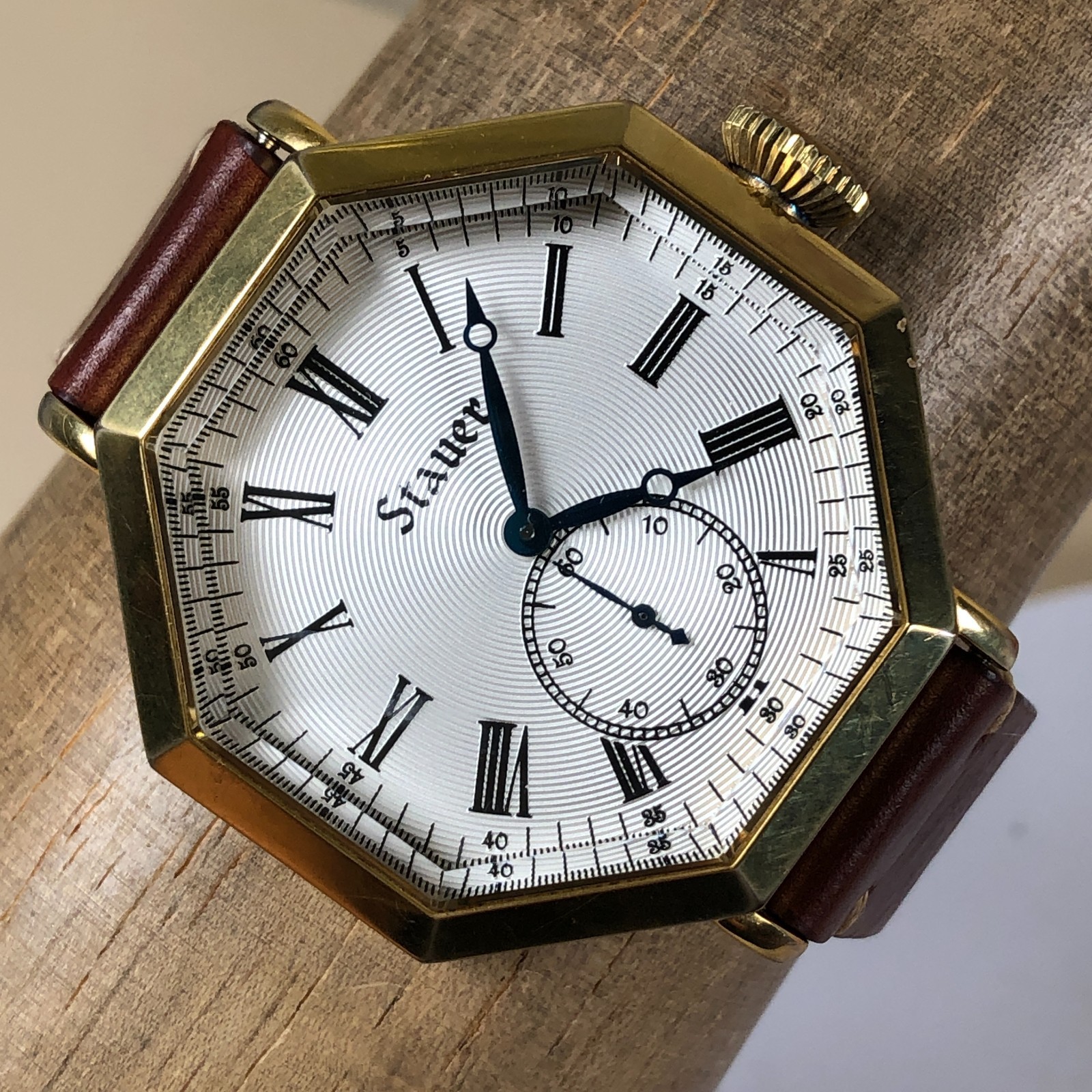 Stauer Women 28347 Dress Brown Leather Octagonal Quartz Analog 43mm Watch 7.5″