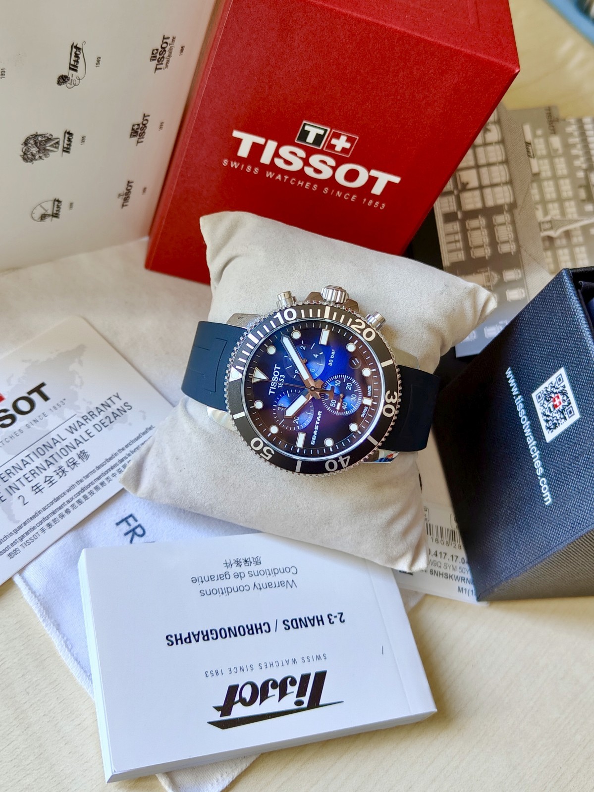 Tissot Seastar 1000 T-Sport Steel Men’s Chronograph Blue Black Dial Diver 300m