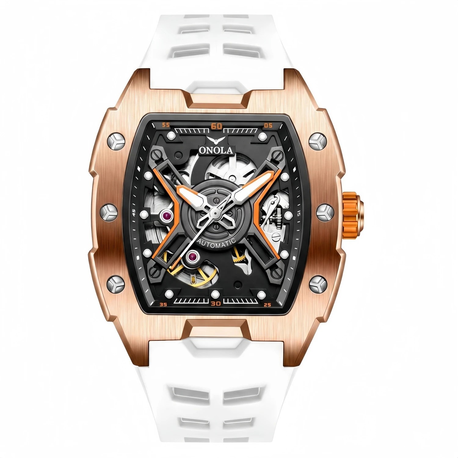 ONOLA Automatic Mechanical Mens Watch With A Silicone Strap And Water Resistance