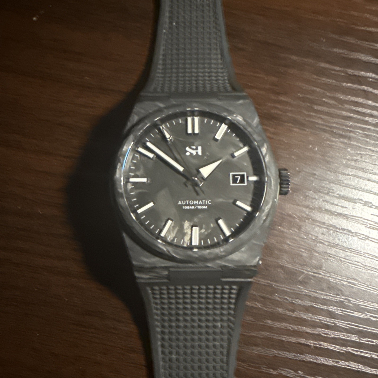 SH CARBON INTEGRATED FKM RUBBER BRACELET 40MM AUTOMATIC PT5000 BRIGHT BGW9 LUME!