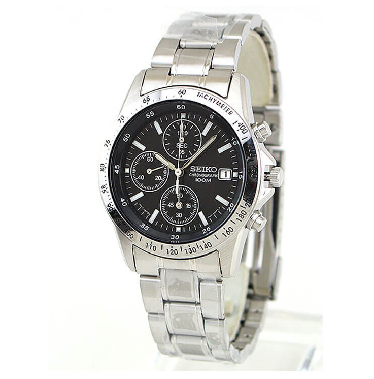 SEIKO Chronograph SND367PC Black Silver Men’s Watch Overseas Models New in Box