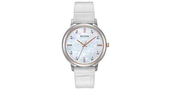 NEW Bulova 98P171 Quartz Diamond Accented MOP Dial White MSRP $300!