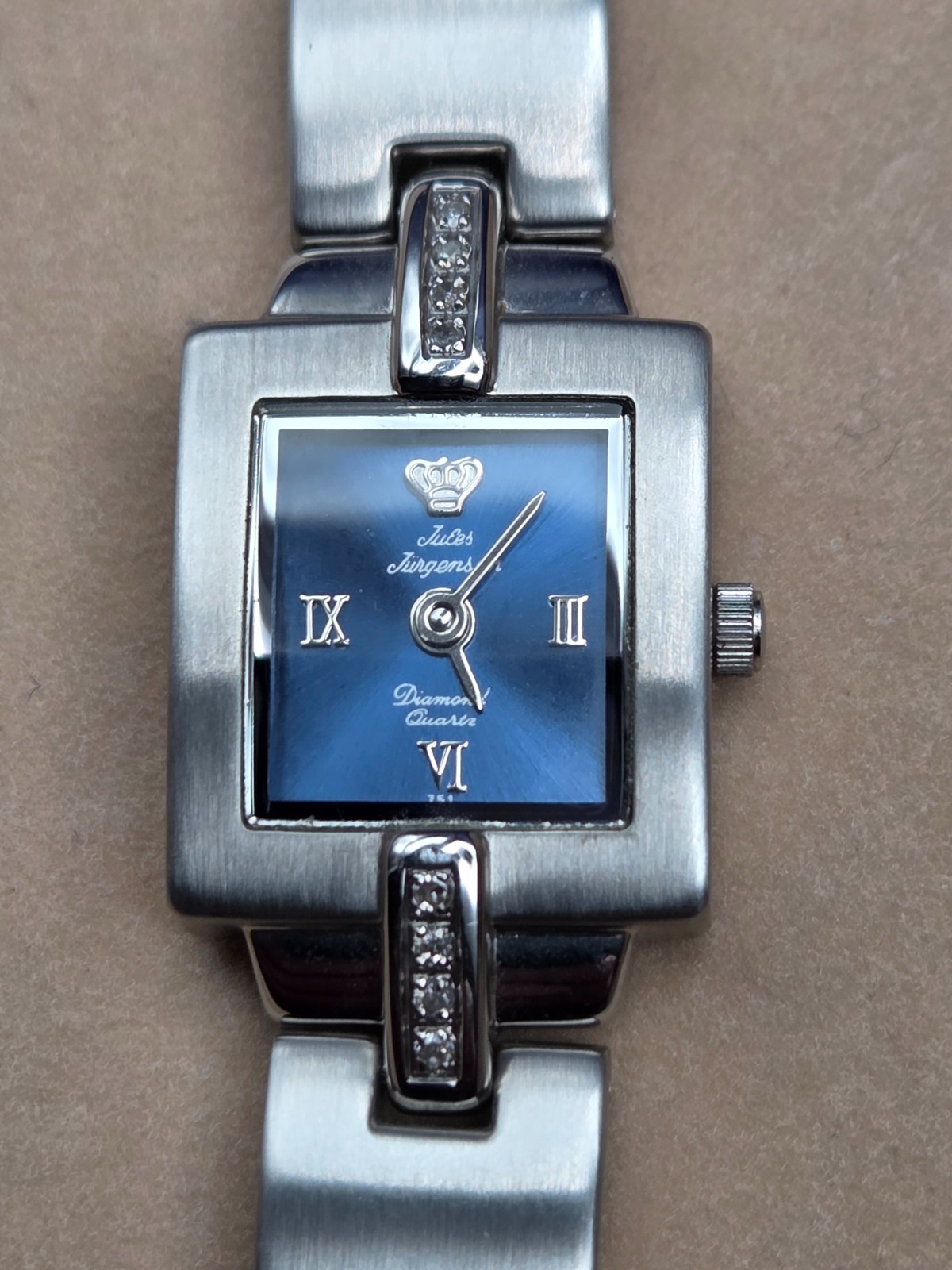 Jules Jurgensen 8 Diamond Ladies Diamond Quartz Watch Blue Dial 7766 W/Tags-Box