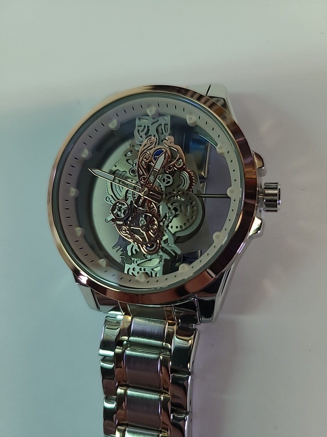 TPW Men’s Luxury Silver And Rose Gold Watch See Through With 9 1/4 Inch Band