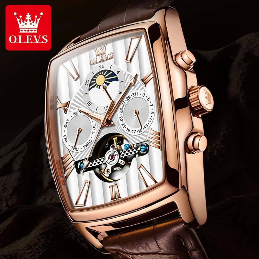 Automatic Mechanical Waterproof OLEVS Luxury Watch Men Strap Moon Phase Mens