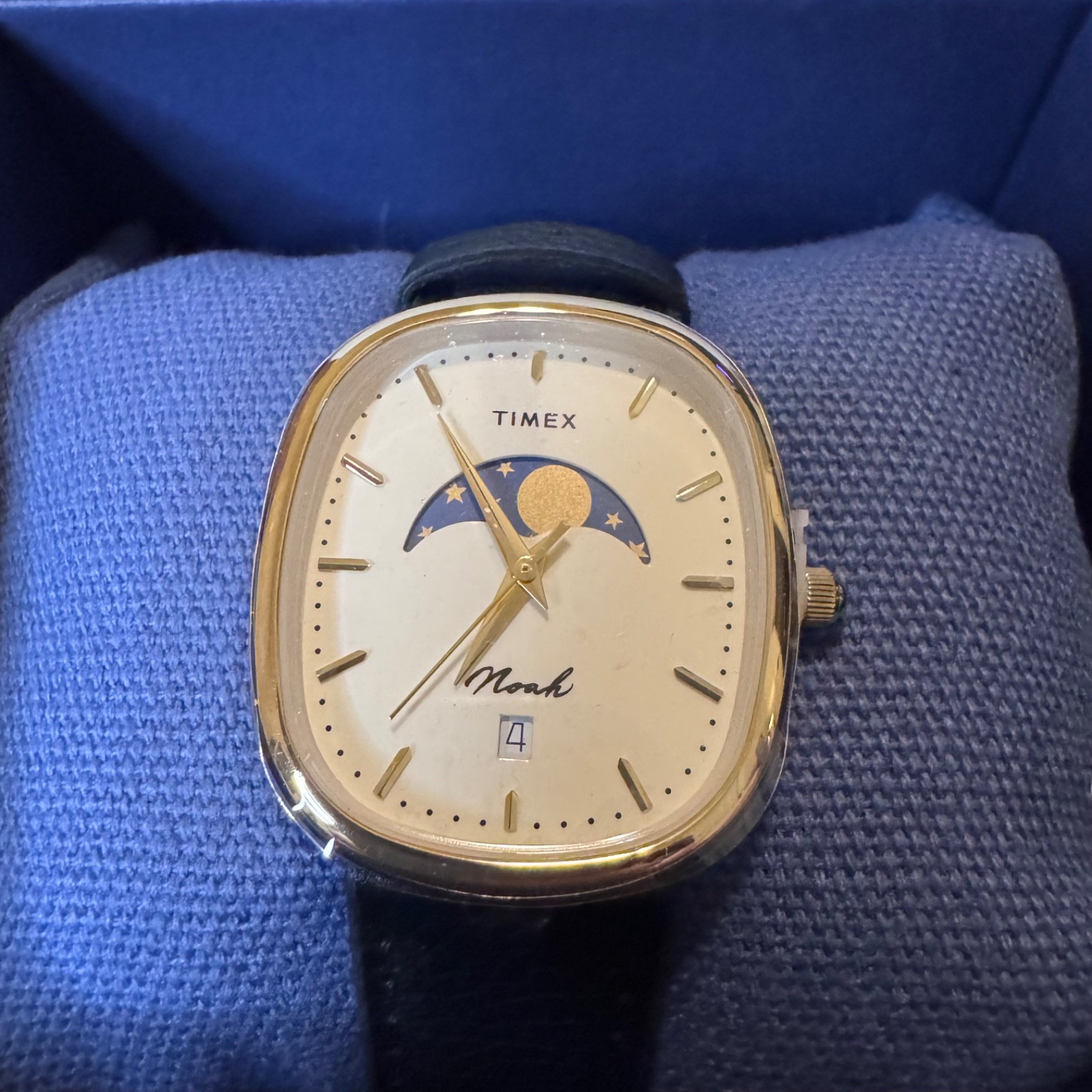Noah x Timex Oval Moonphase Black / Gold Watch | Black Leather Strap