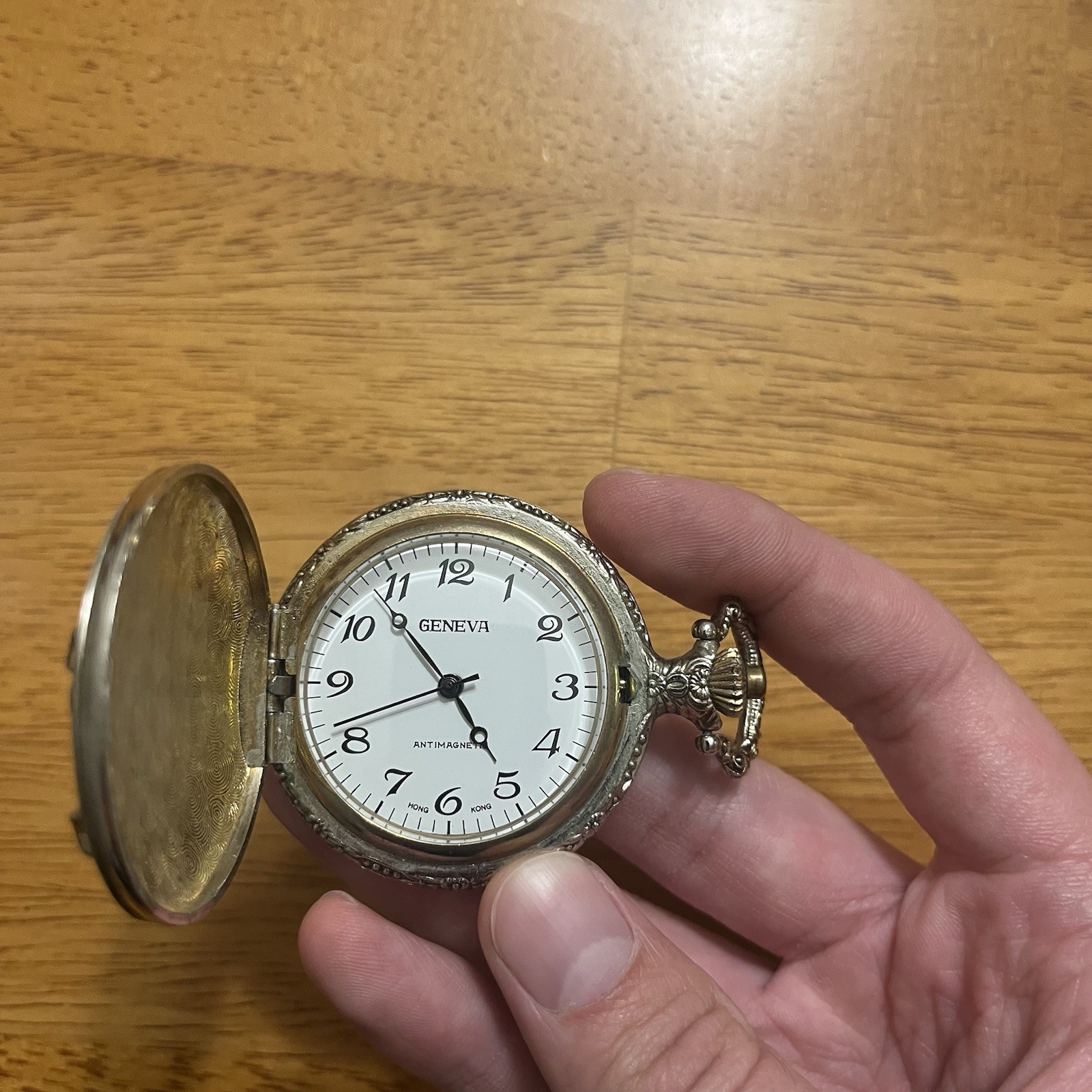 Vtg Geneva Pocket Watch Antimagnetic Hunting Deer Motif Gold Tone 1970’s Runs