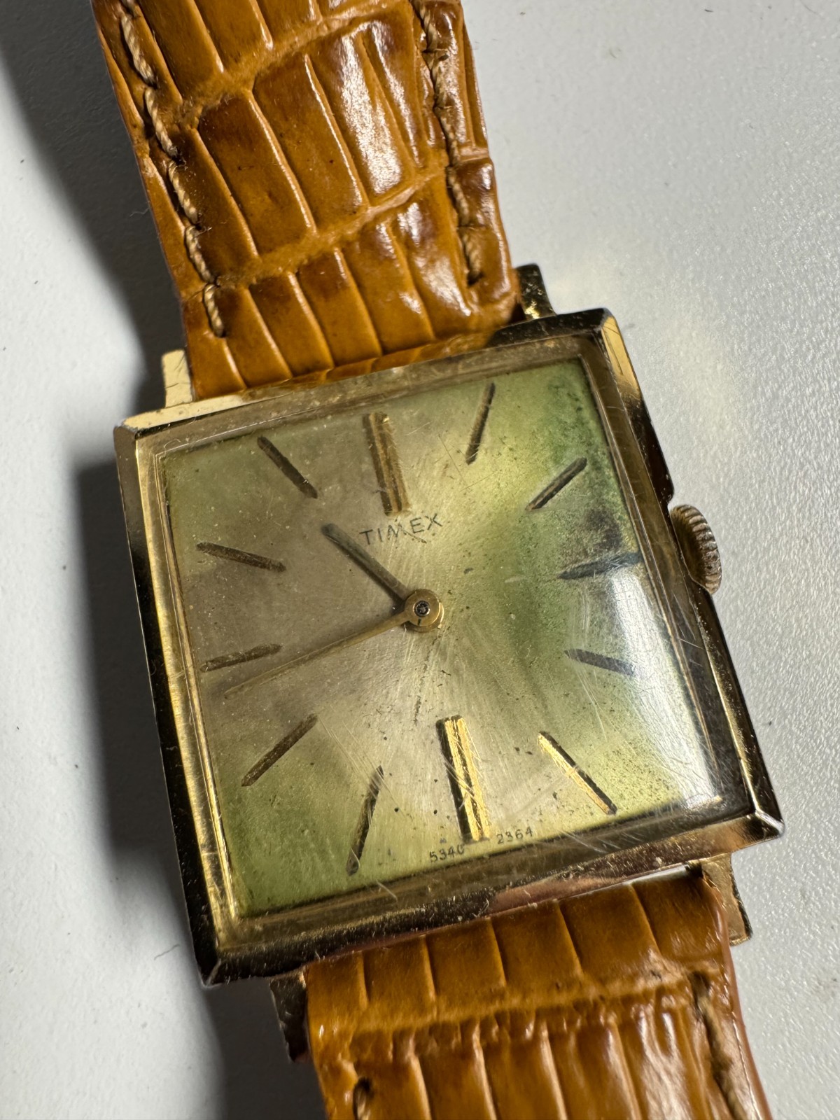 Timex Vintage 1964 Super Thin Square Aluminum Wind Up 26MM PATINA Runs Good
