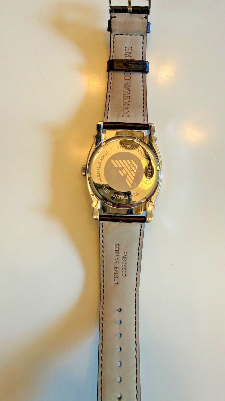 Emporio Armani AR0264 Champagne Dial, Guilloché, Roman Dial, Leather Strap -MINT