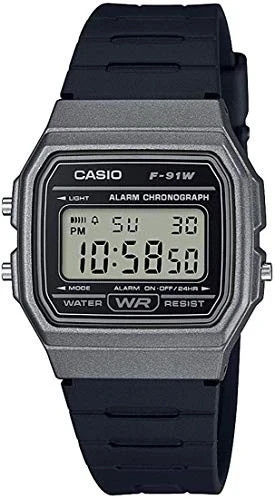 Casio F91WM-1B, 7 Year Battery Chronograph Watch, Black Resin Strap, Alarm, NEW