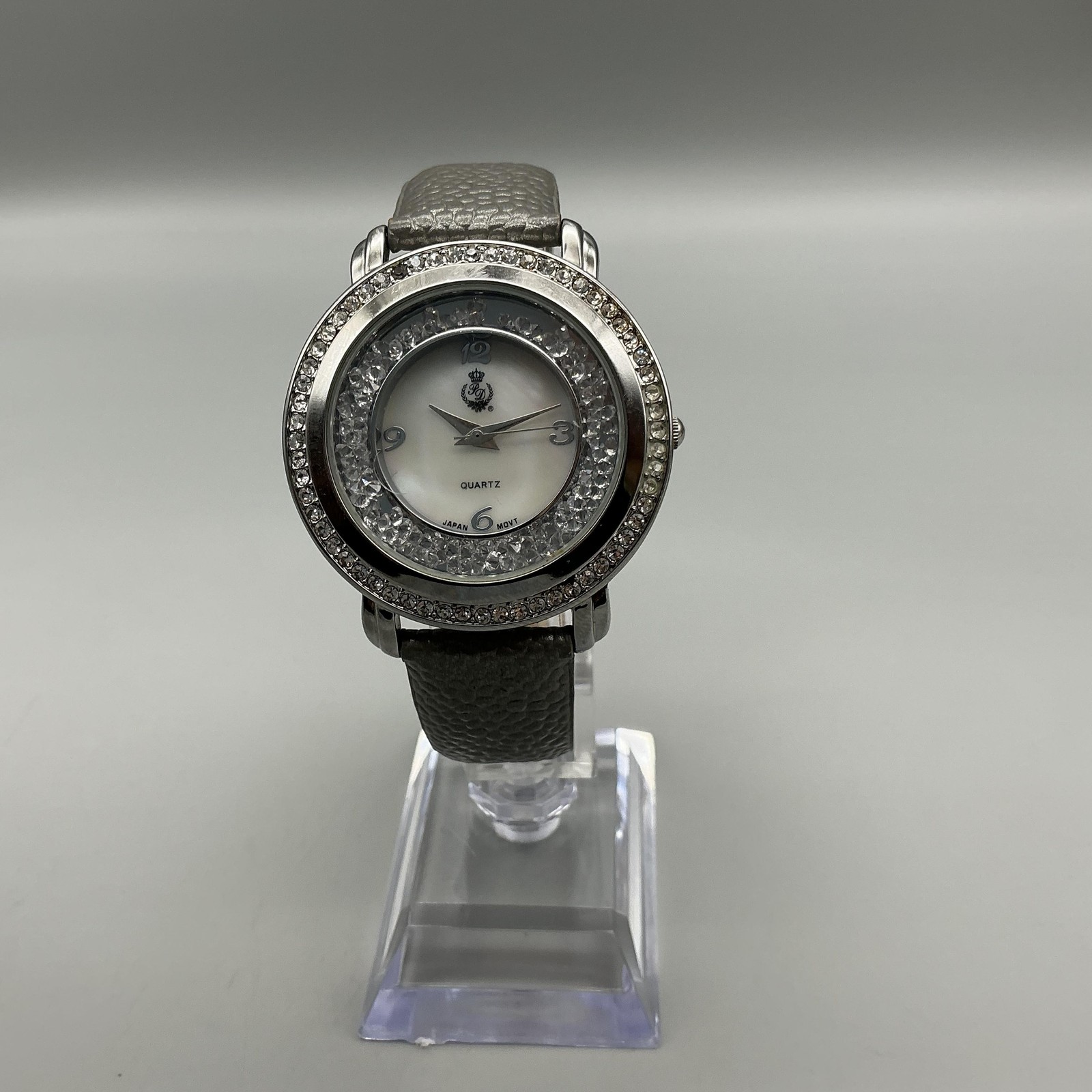 Premier Designs Women Watch 40mm MOP Dial Floating Crystals Leather New Battery