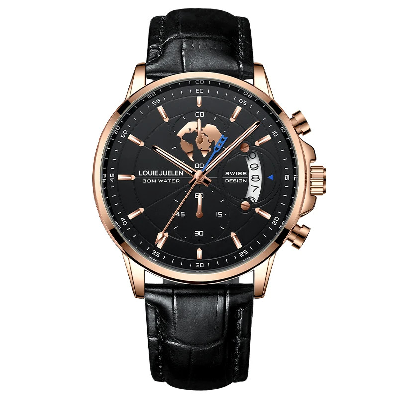 Waterproof Chronograph Quartz Leather Strap Leather Men’s Watches B-576