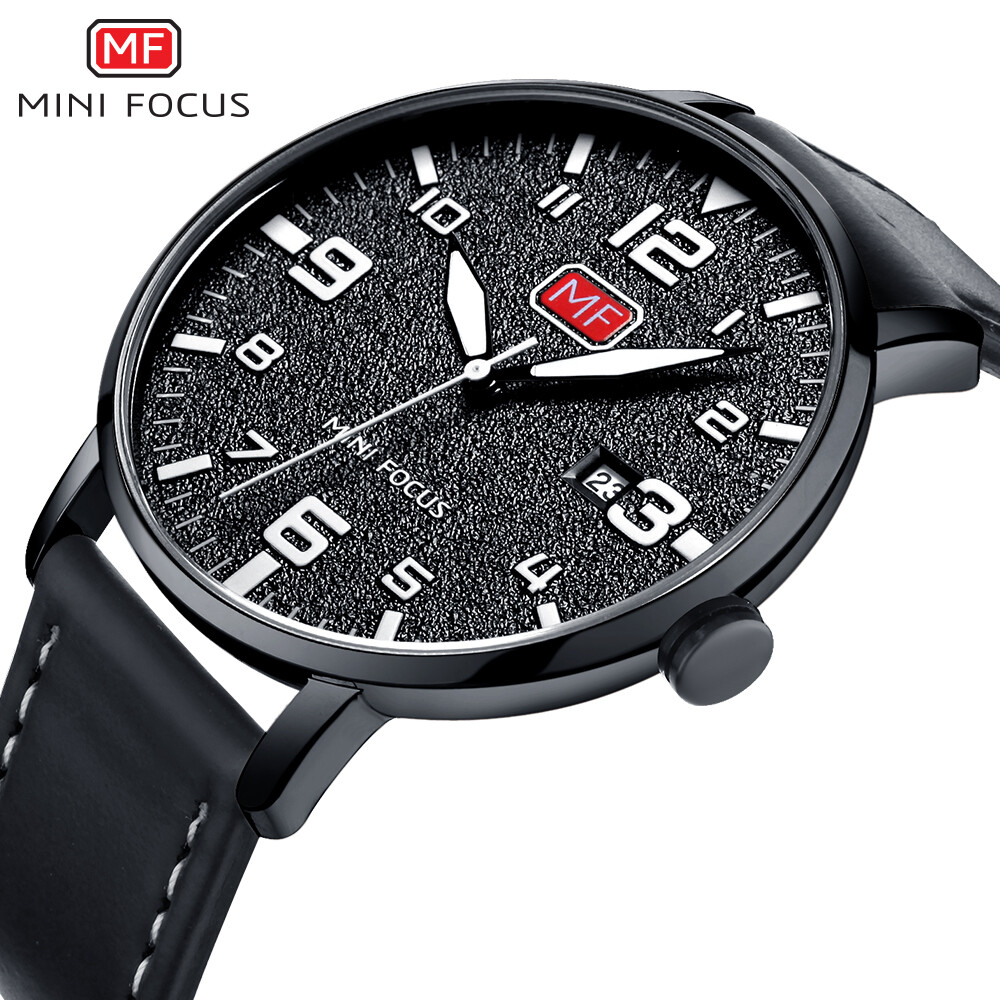 MINI FOCUS Men Ultra Thin Quartz Sports Watch Leather Strap Wristwatch with Date