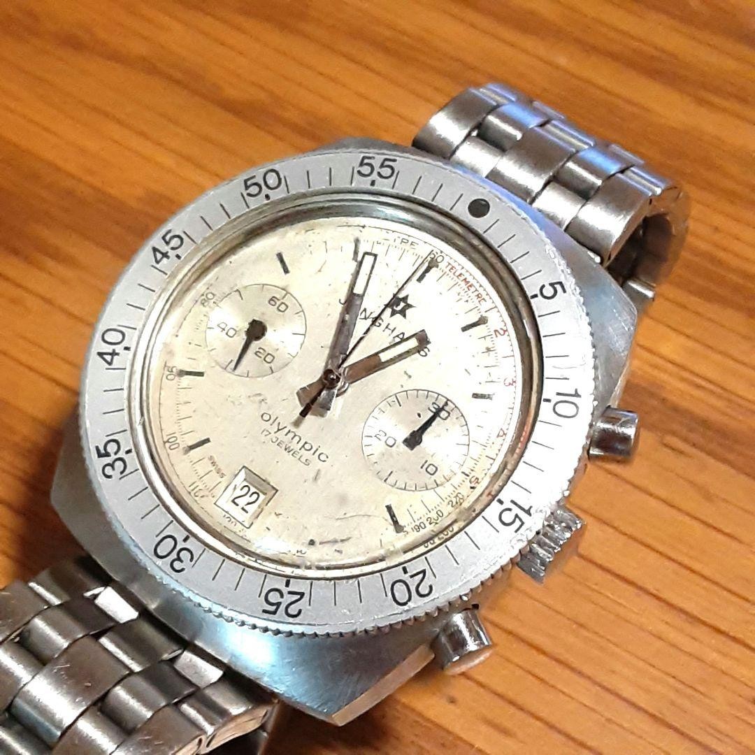 Working Junghans Olympic Date Chronograph 17cm 6.69in Manual Watch Japan