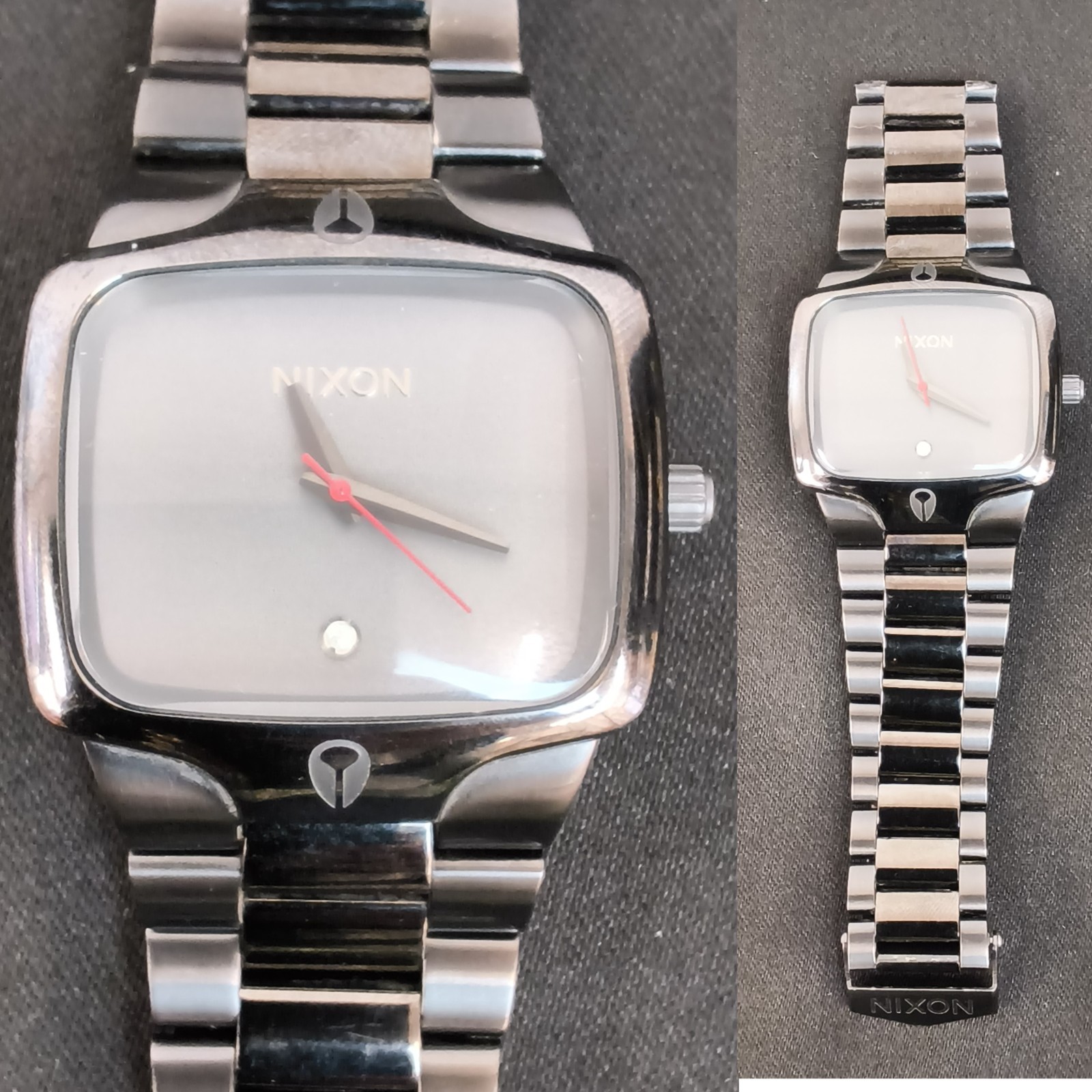 Nixon The Player Yes It’s Real Gray Steel Square Analog Quartz Mens Watch #W5173