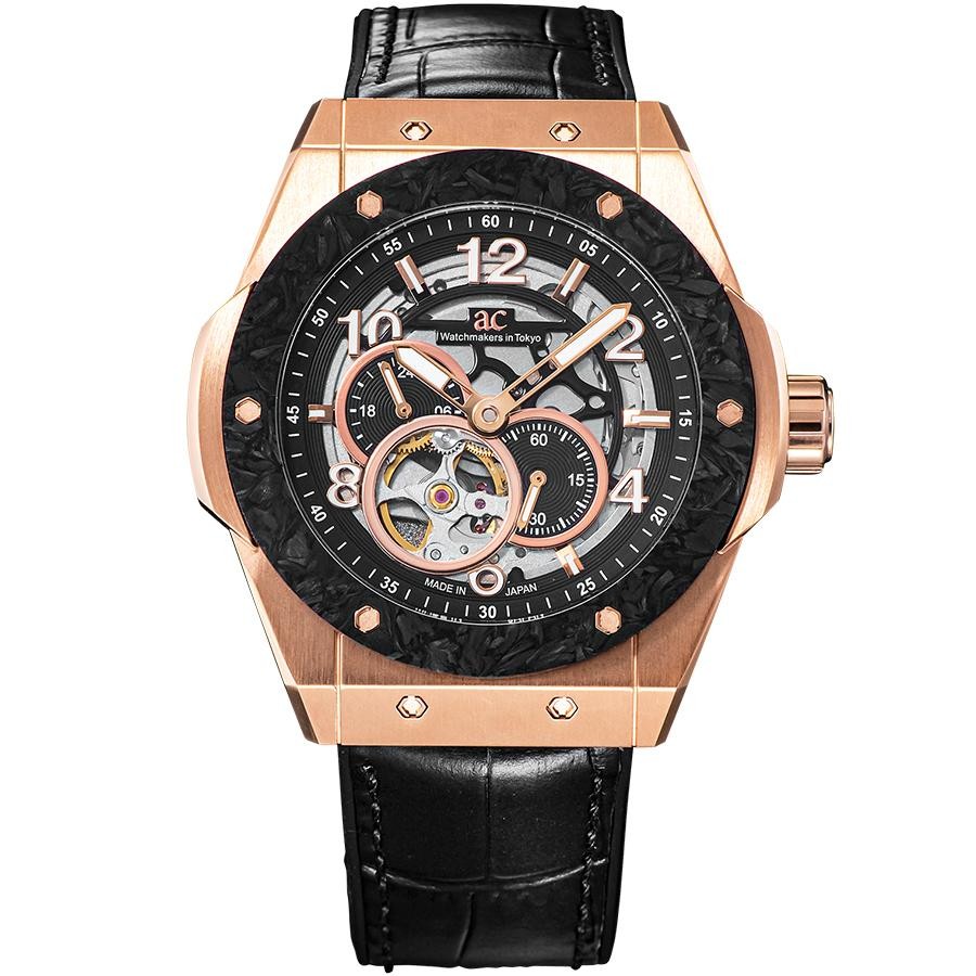 Angel Clover TCJ45PBK-BK Timecraft Japan Made Carbon Bezel Watch Black Leather