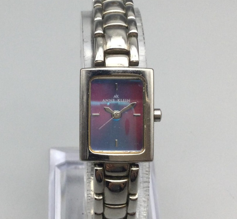 Anne Klein Womens 16mm Watch Silver Tone Blue Pink Dial New Battery 6.25″