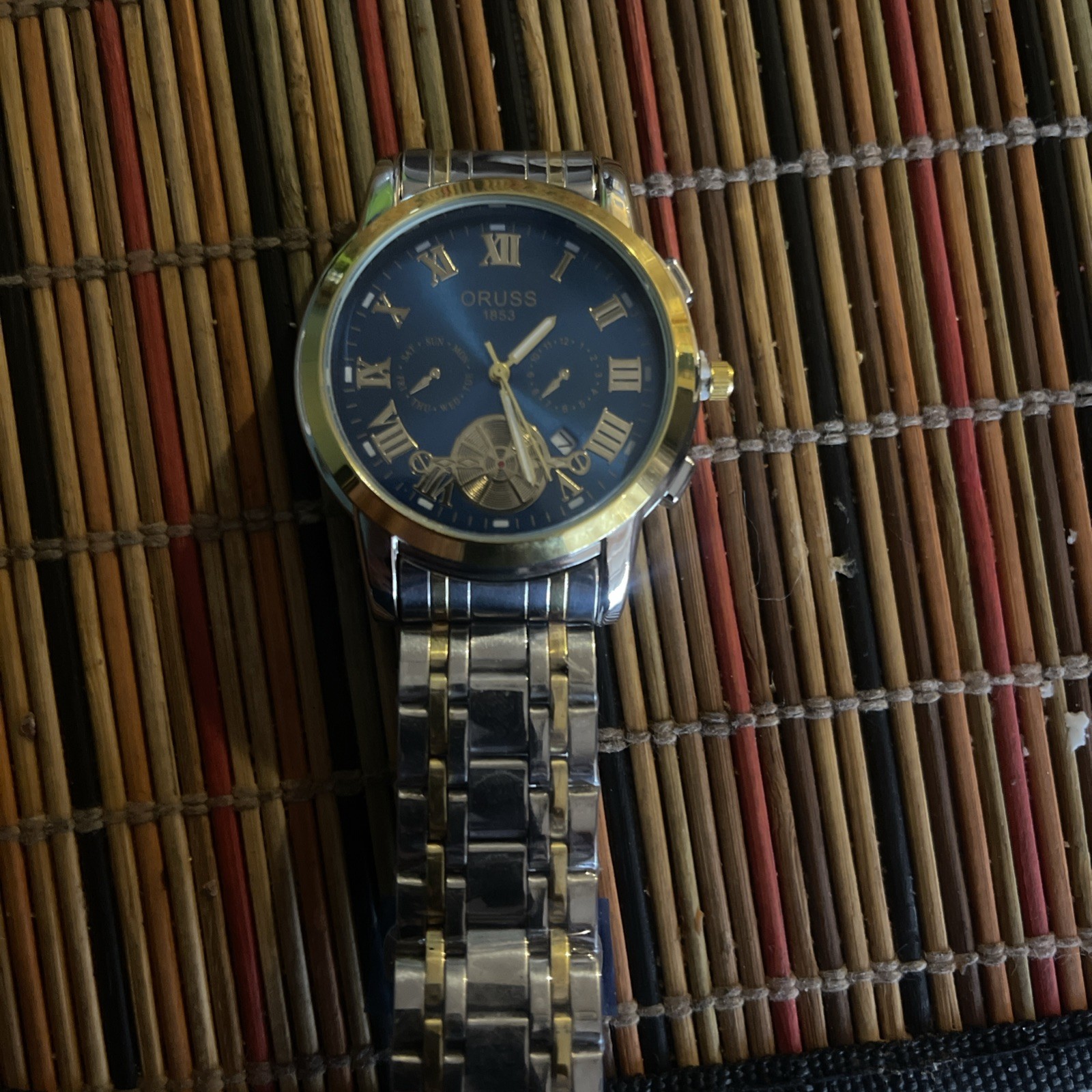 ORUSS Men’s Silver And Gold Watch With Blue Dial 9 1/4 Inch Band