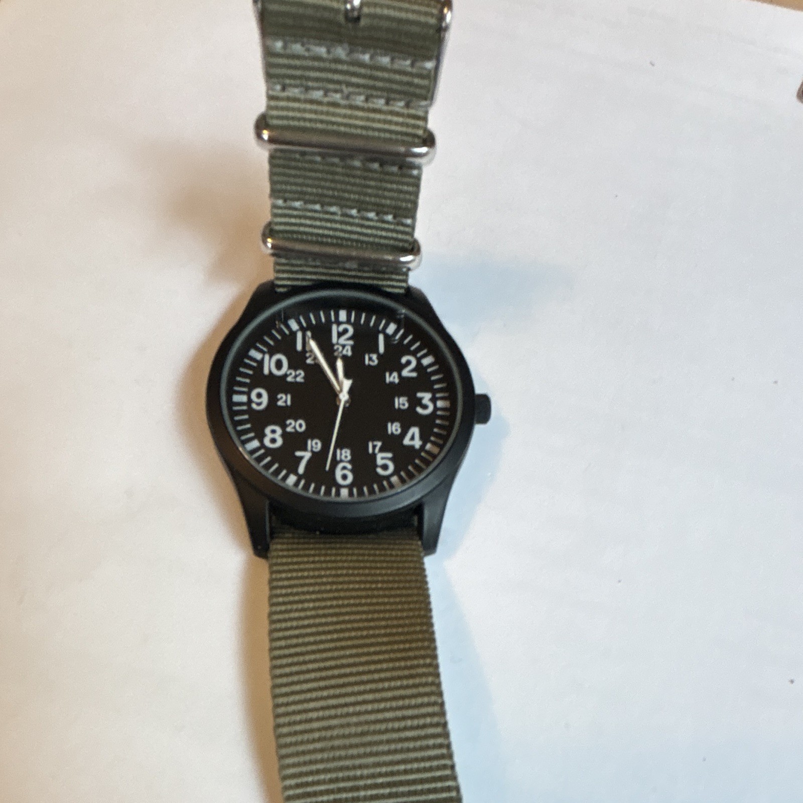 EPW NO.K7008 Quartz 38mm 24-Hour Black Dial Green Nylon NATO Strap
