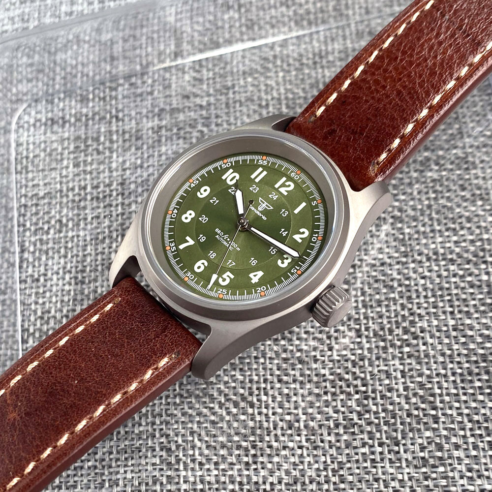 Tandorio 36mm Titanium Pilot Sapphire 200M Diver NH35 PT5000 Auto Men Watch Lume