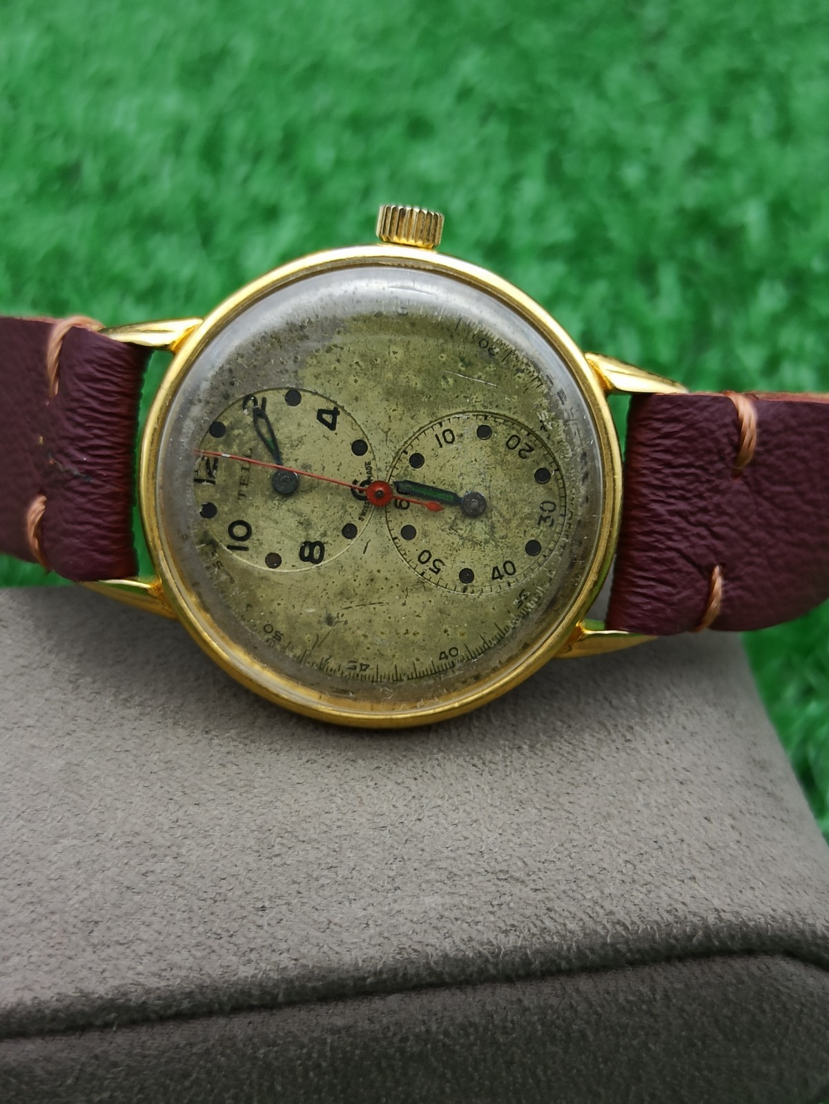 Vintage TELL Swiss Doctors Watch Duo Dial Manual Wind 1940s Gold Plated RUNNING