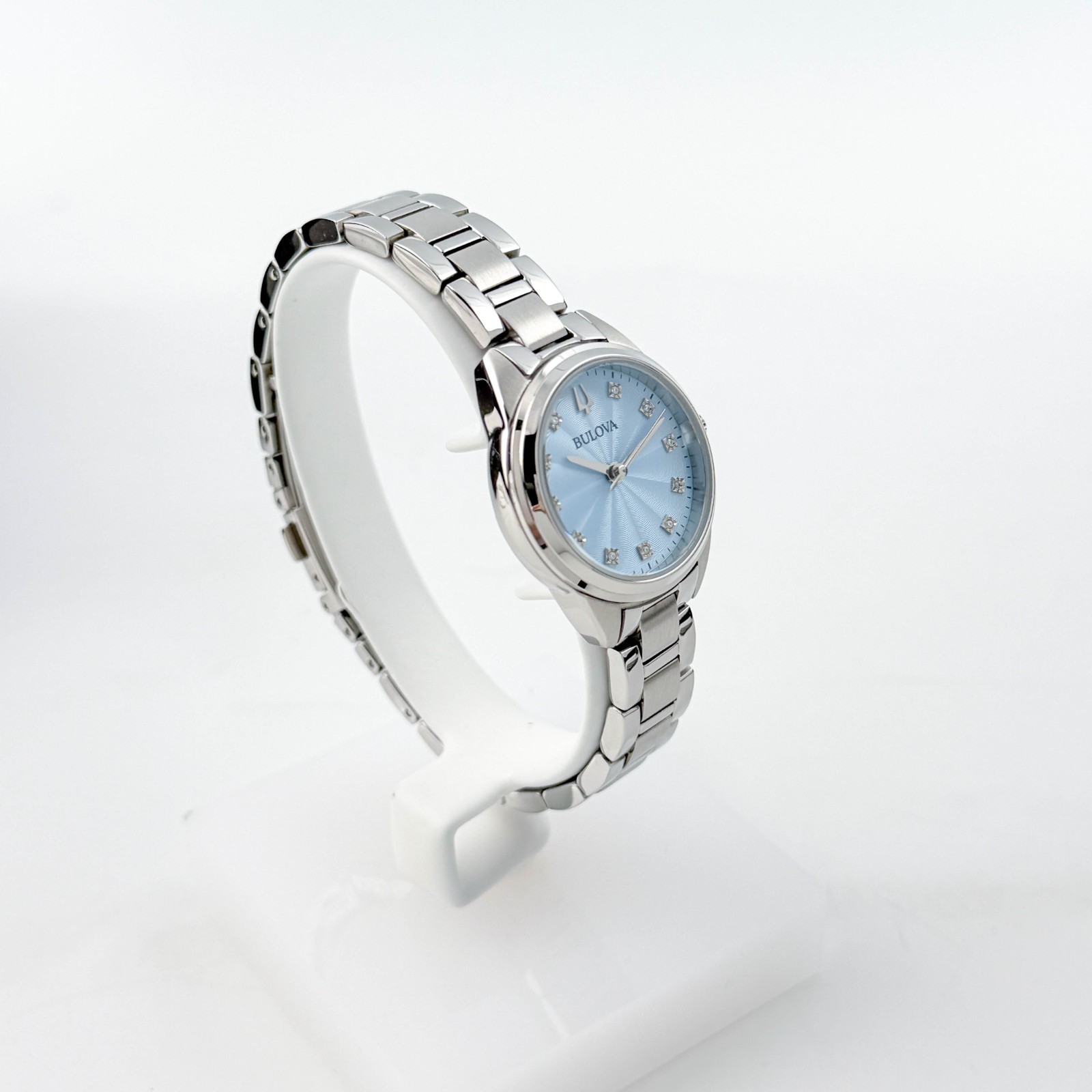Bulova Ladies Sutton 96P250 Quartz Steel Watch Diamond Accent Light Blue Dial