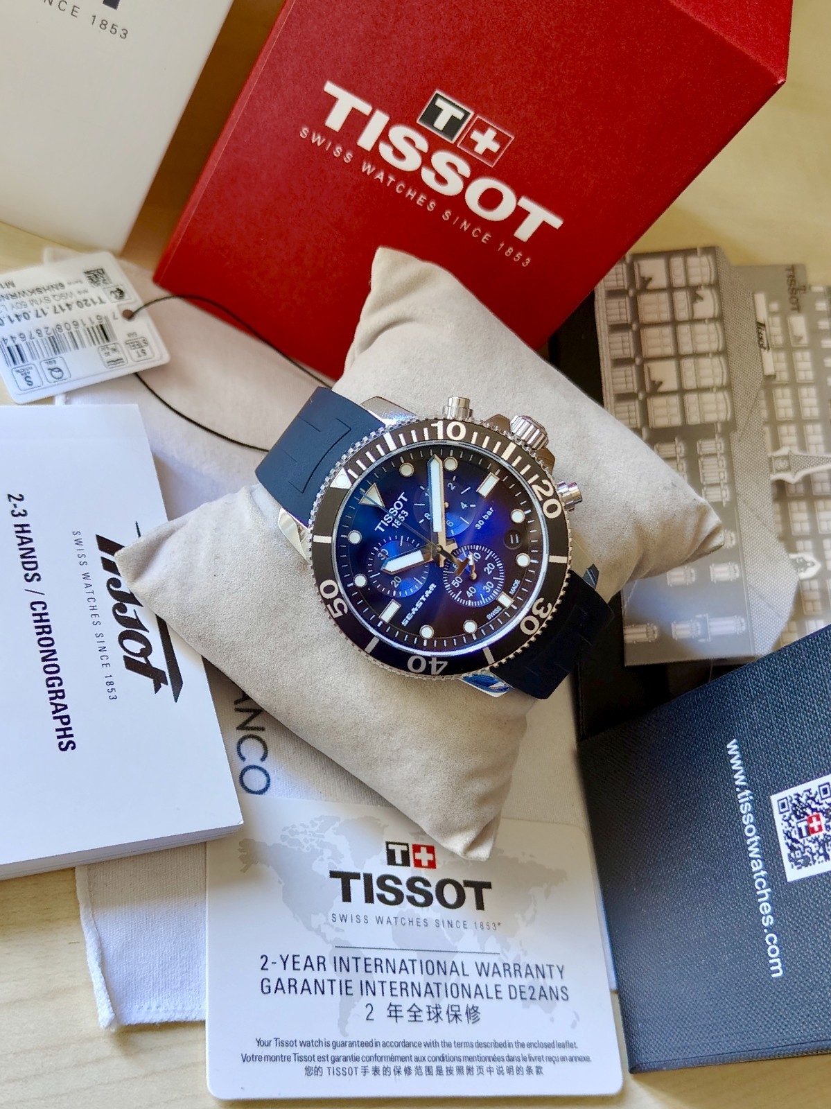 Tissot Seastar 1000 T-Sport Steel Men’s Chronograph Blue Black Dial Diver 300m