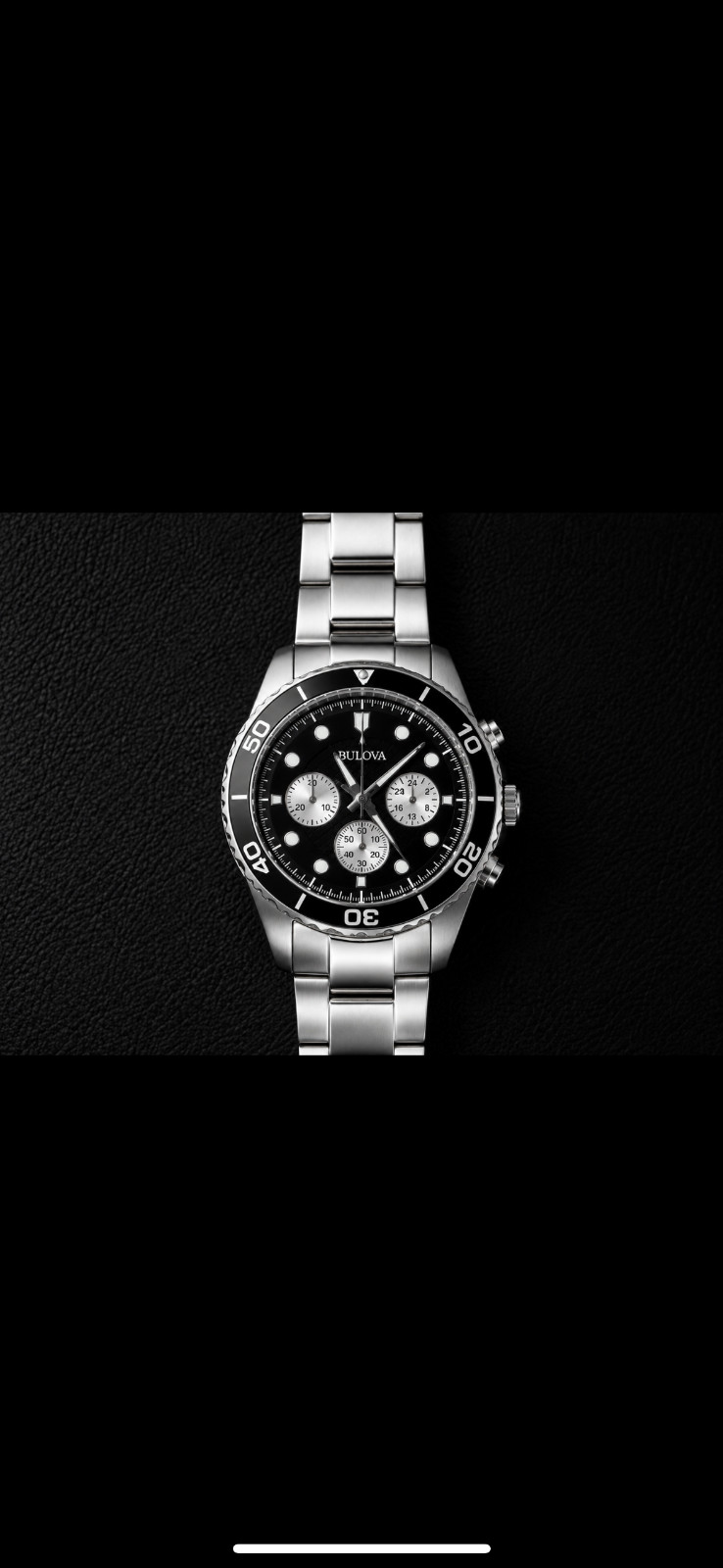 BULOVA Black Dial Chronograph Stainless Steel Men’s Watch – 98A154
