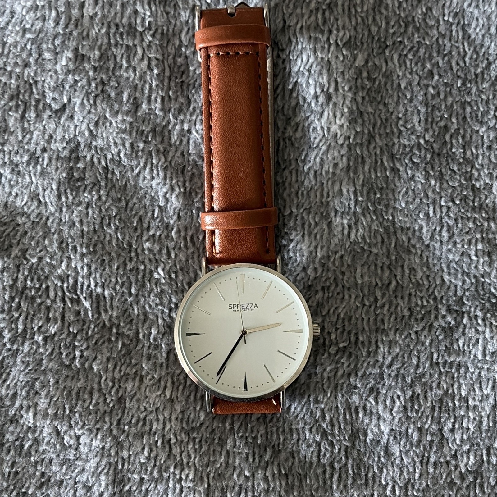 Sprezza Quartz Wristwatch 40mm Silver SS Case White Dial Brown Leather Strap