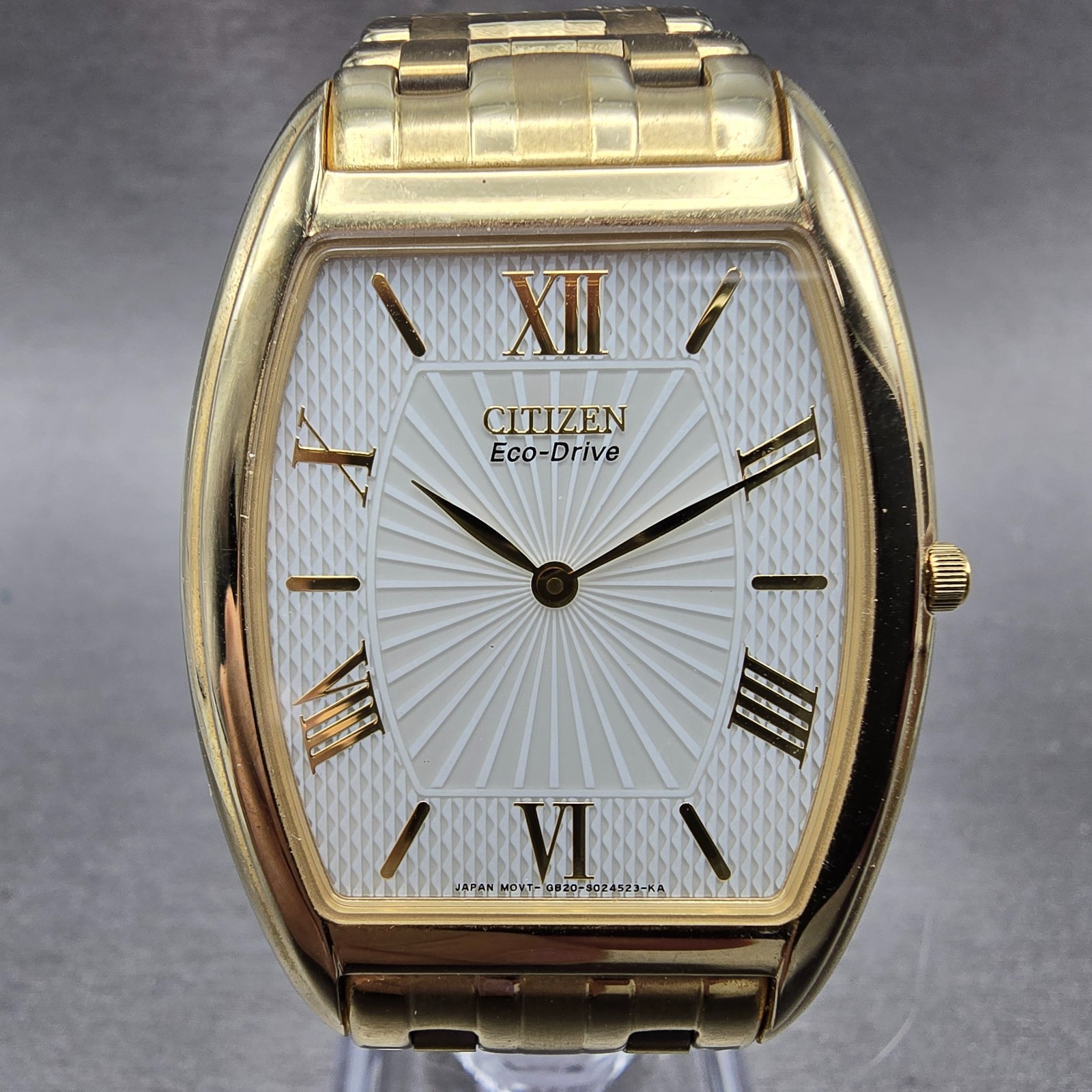 Citizen Eco-Drive Watch Men 33mm White Dial Gold Tone Rectangl G820-S012287 Runs
