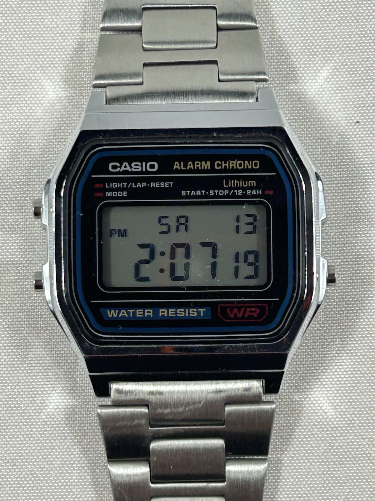 Casio A158W Watch Mens 33mm Digital Alarm Chronograph Stainless WR 593 Tested