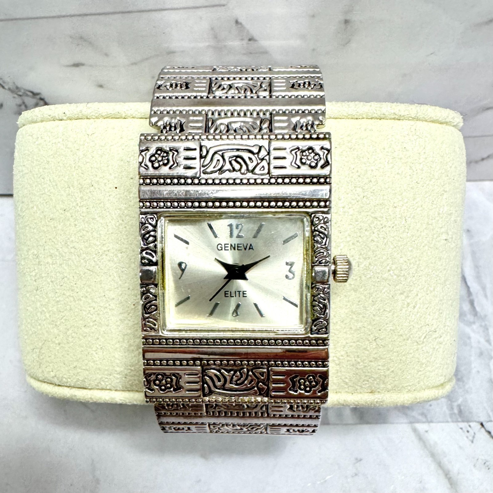 NEW Geneva Elite Women’s Watch Silver Tone MOP Cuff Bangle #2422 New Battery