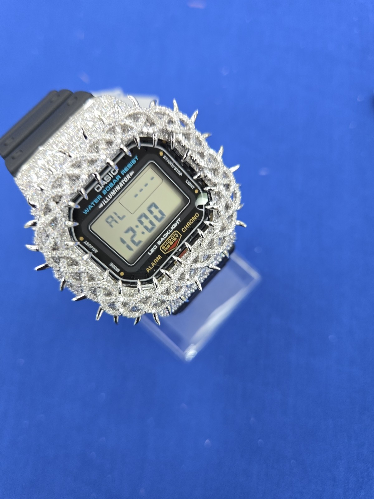 Moissanite G Shock Watch Casio 5600 Model Black Color Band Silver Color Bezel