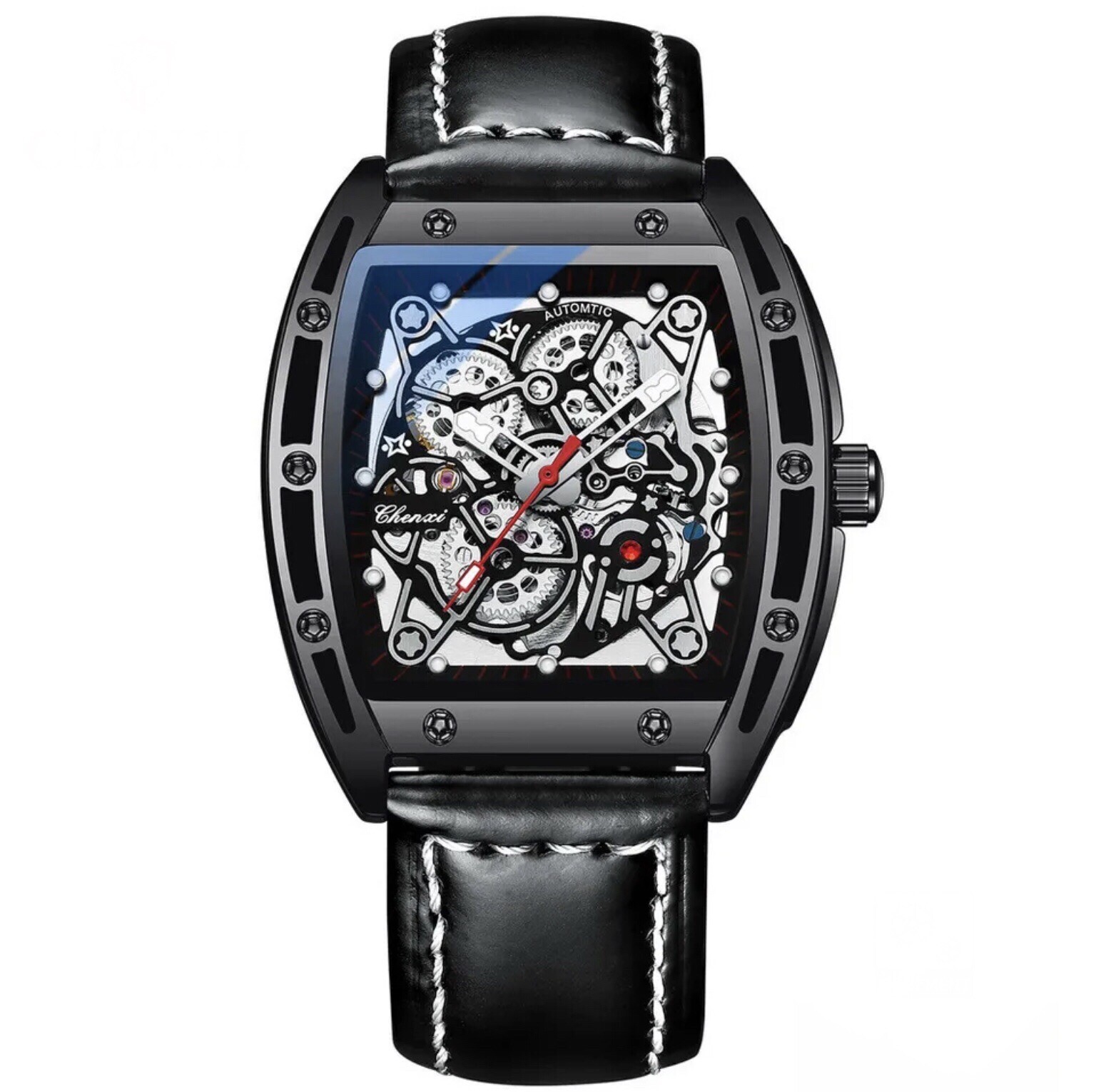 CHENXI Men’s Skeleton Automatic Mechanical Tonneau Shaped Watch Waterproof Gift