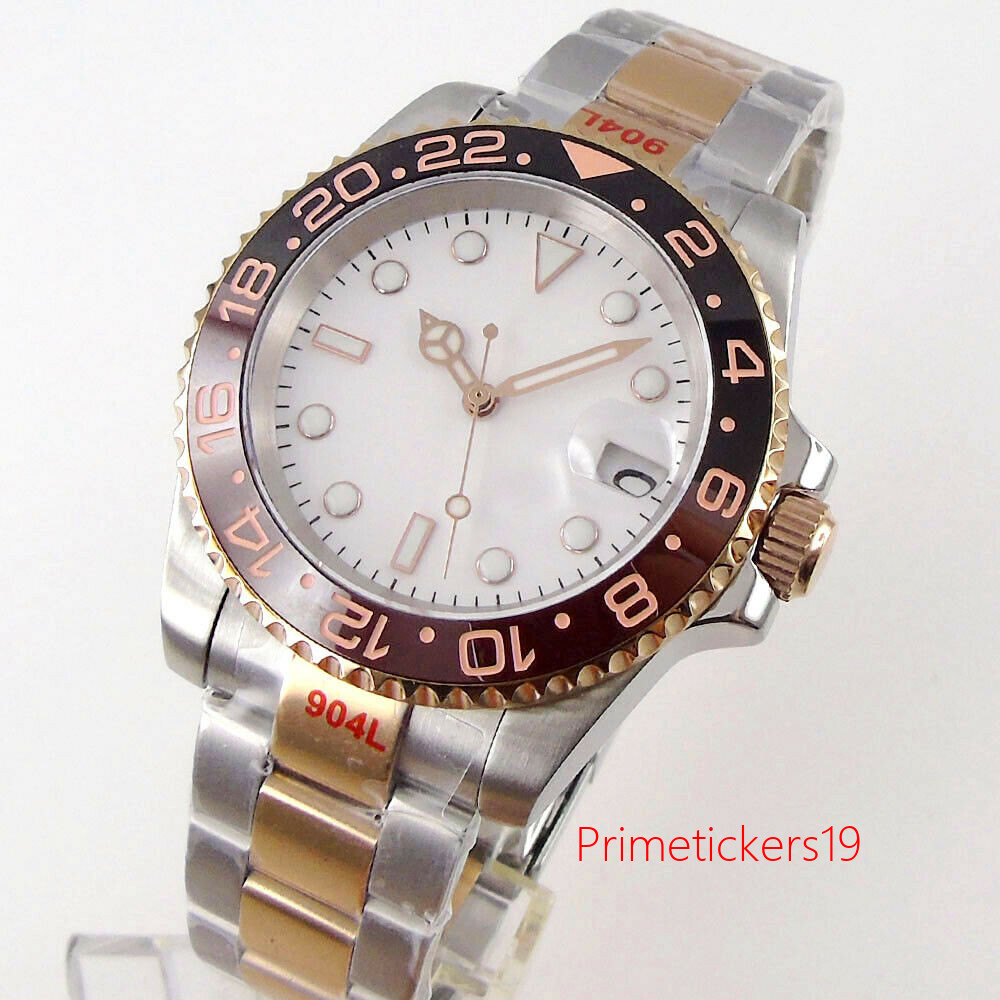 40mm PT5000 NH35 Automatic Men Watch Two Tone Bracelet Sapphire Glass White Dial