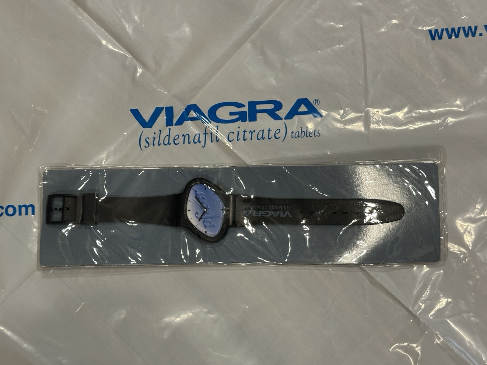 Original RARE Viagra Blue Pill Watch Pfizer Promo Black Band Pharmaceutical