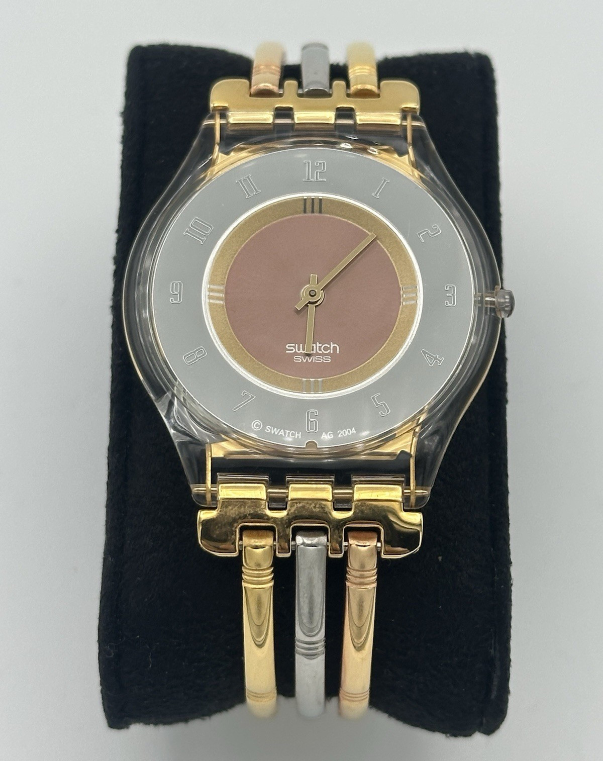 Vintage 2004 Swatch Skin TRI-GOLD SFK240 Swiss Quartz Tri-Color Bracelet Watch