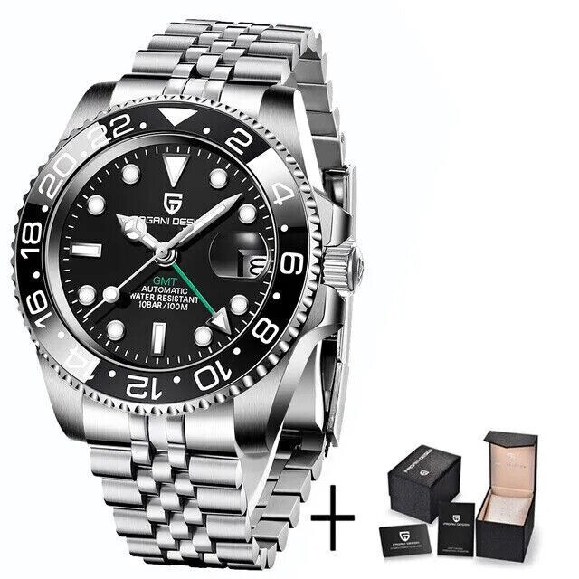Pagani Design PD-1662 Mens Automatic GMT Men’s Black Bezel 100M WATERPROOF