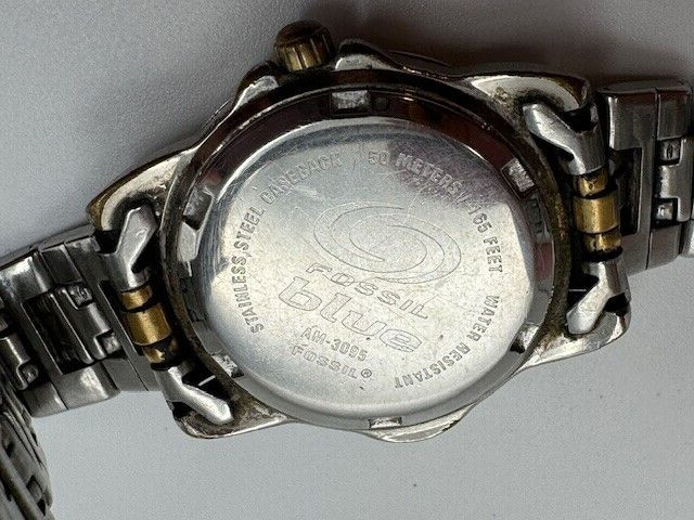 Vintage Ladies Fossil Blue AM-3095 Two Tone Quartz Watch New Battery